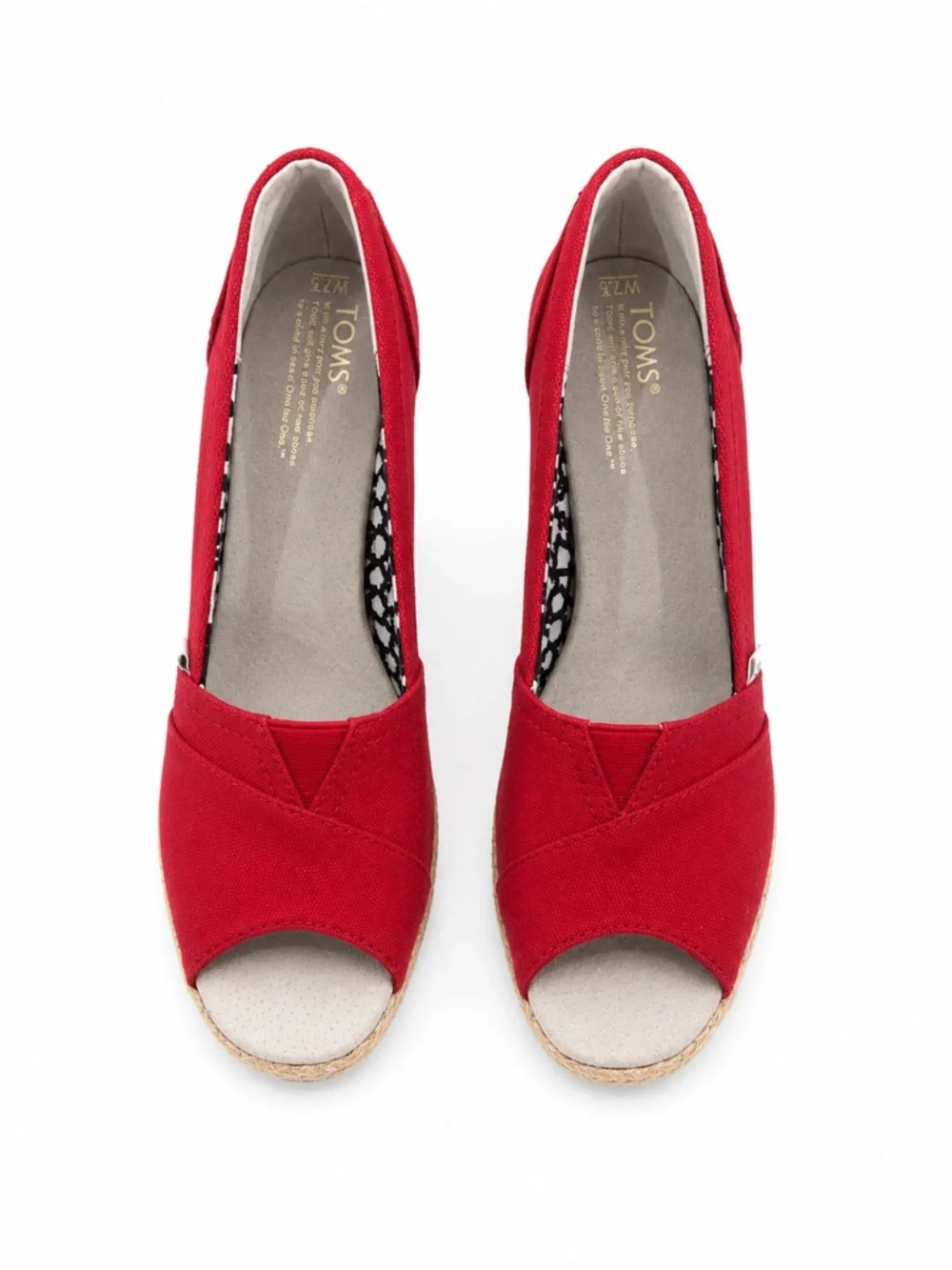 New - TOMS Red Canvas Peep-Toe Espadrilles